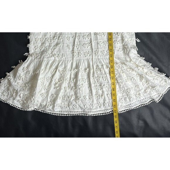 Farm Rio White 3D Flower Embroidered Tassel Mini Dress S Boho Resort Artisanal - Picture 9 of 16